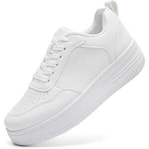 Memon Womens Size 11 White Faux Leather Basic Lace Up Platform Sneaker Shoes